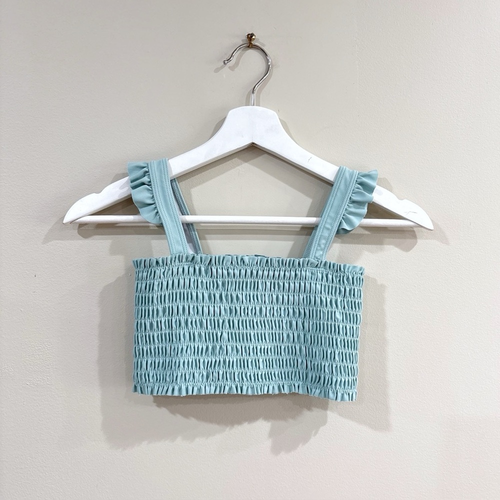 Minnow x Sister Parish Girls Smocked Ruffle Strap Top Size 9/10 Blue